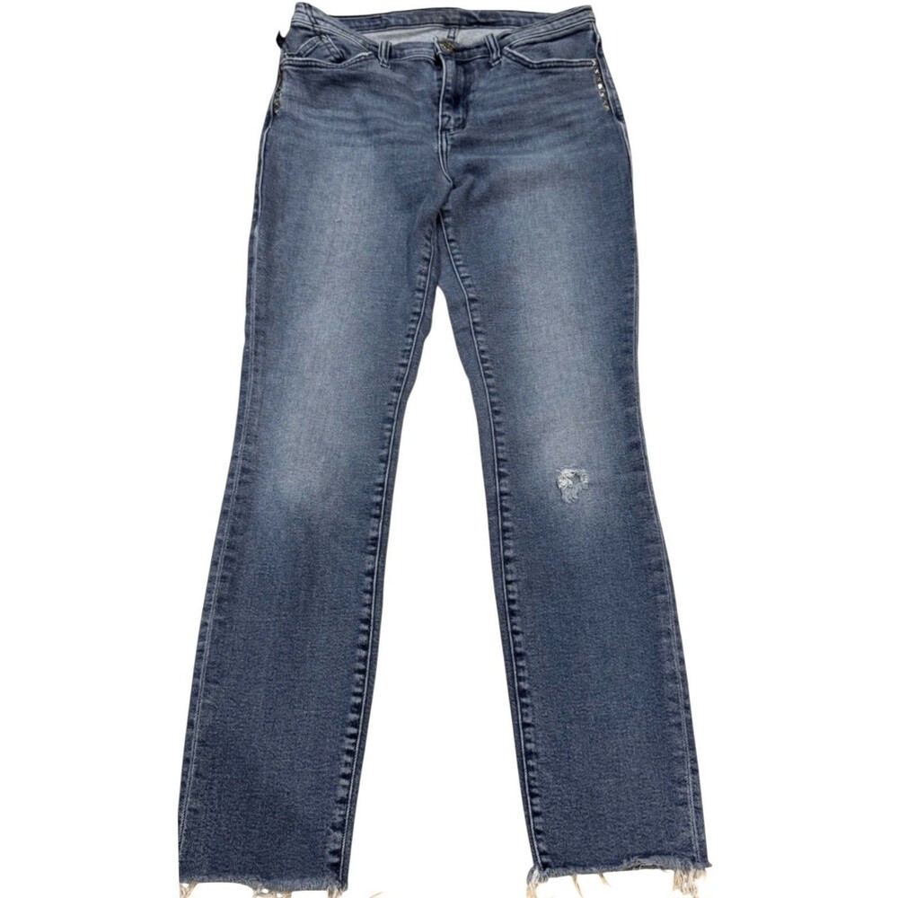 Rock & Republic Women's Distressed Denim Blue Raw Hem Skinny Jeans Size 10